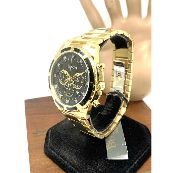 Bulova Men's Watch 97D121 Chronograph Gold Tone Stainless Steel Diamond Dial - Picture 2 of 14